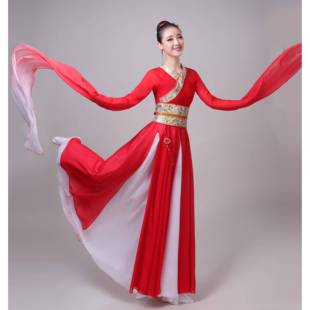 女飘逸红昭愿汉服古舞典演 服装 高档水袖 舞蹈服惊国鸿舞出中风甩袖
