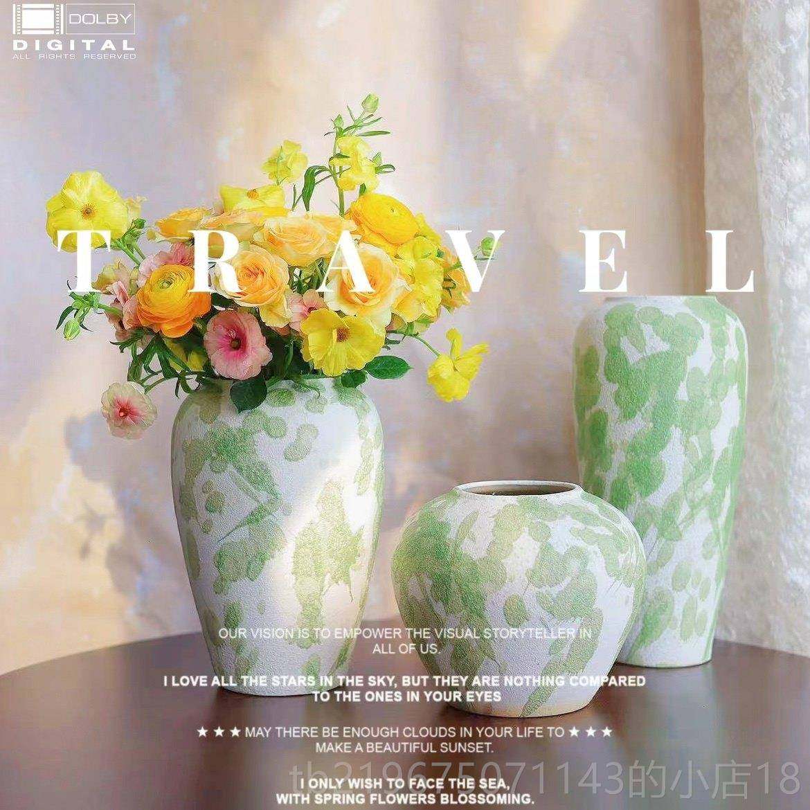 高档景德陶花盆覆瓷古侘镇寂瓶风陶罐粗陶花摆件客厅插花大口径可