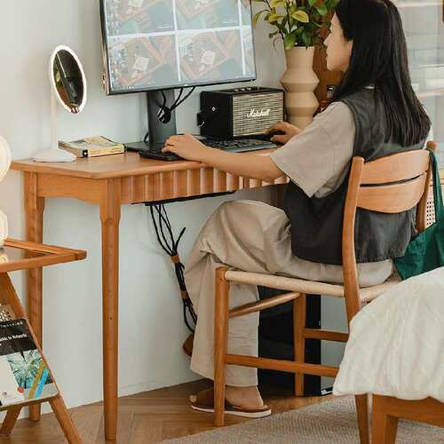 集美小书桌椅组合北欧实木长条电脑桌现代樱桃木家具带抽屉写字台