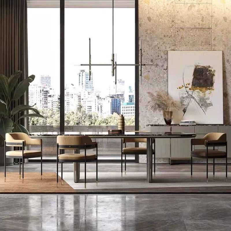 意式餐椅子轻奢极简酒店围椅后现代带扶手餐厅样板间休闲洽谈凳子