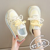 女秋2024新款 透气舒适小白鞋 34小码 松糕厚底德训鞋 轻便软底运动鞋