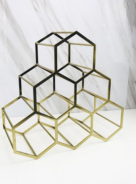 欧式金色铁艺红酒架客厅创意酒柜展示架蜂巢吧台装饰摆件