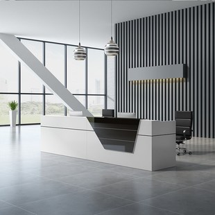 公司办公前台桌简约接待台咨询吧台实木板式收银桌子迎宾柜台