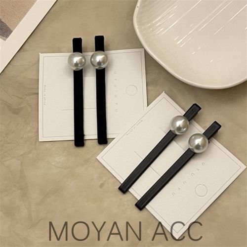 简约丝绒珍珠发夹鸭嘴夹百搭韩式黑色侧边一字夹气质刘海夹高级感