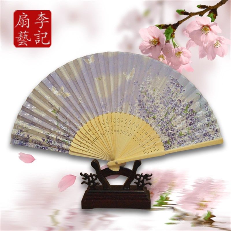 李记扇艺 日式和风绢扇古风扇子折扇古典女式中国风舞蹈扇子