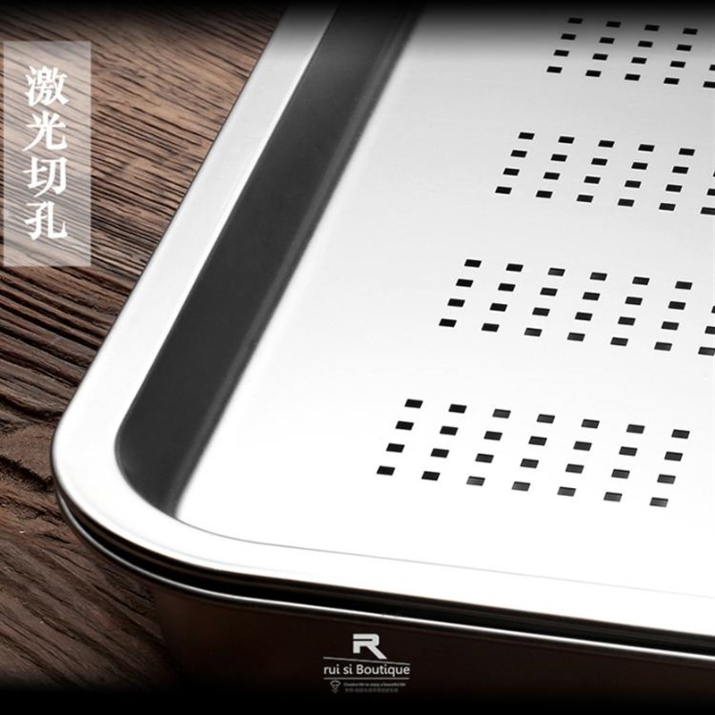 不锈钢托盘长方形304食品级蒸饭柜蒸铐盘特大号卤味装盘沥水菜盘