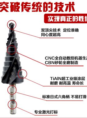 超工业级TiAlN不锈钢钻阶梯钻头宝塔钻扩孔钻不锈钢开孔器階梯鑽