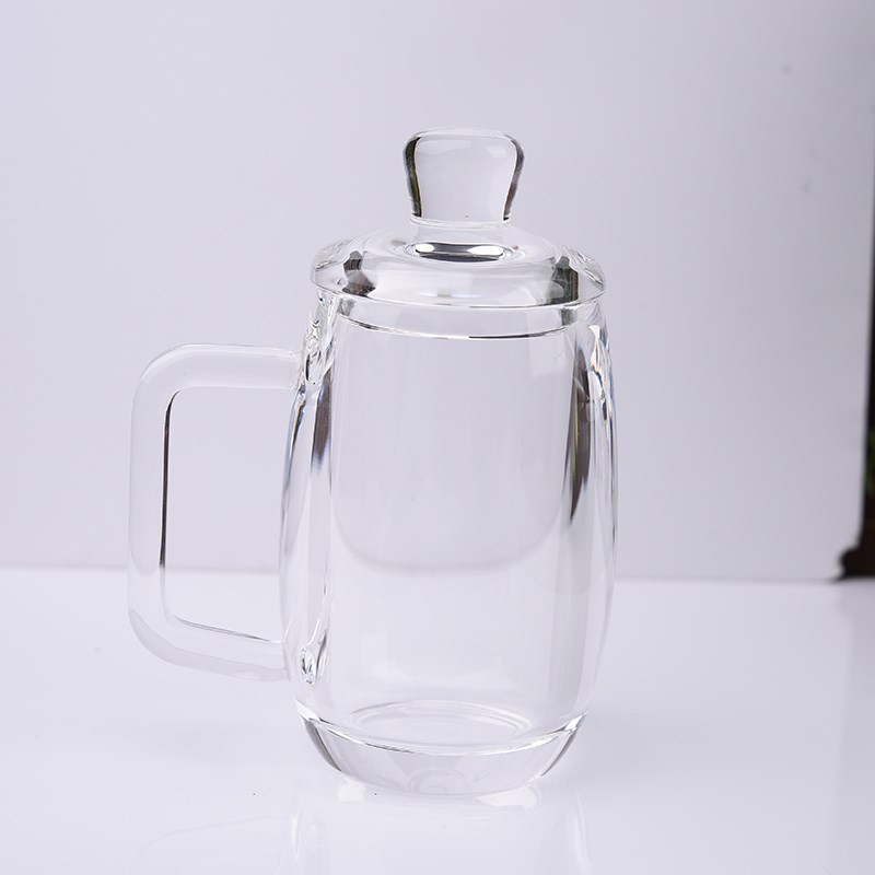 东海原矿工艺水晶杯手工制作带把手带盖高档商务办公茶杯会议水杯