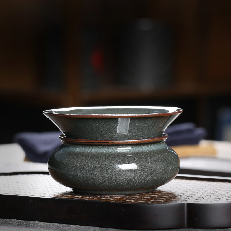 龙泉青瓷哥窑铁胎茶漏冰裂功夫茶具配件陶瓷茶滤茶隔滤茶器过滤网