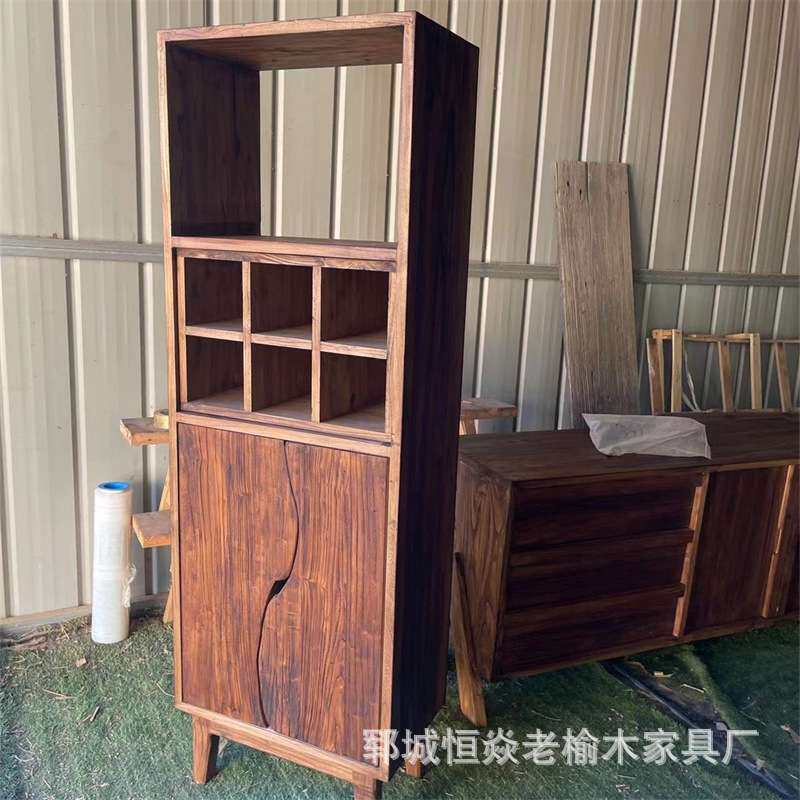 老榆木博古架复古格子架落地式收纳置物架客厅隔断民宿装饰架