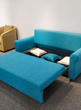 现代简约蓝绿色拆洗棉麻双人小户型客厅卧室折叠储物多功能沙发床