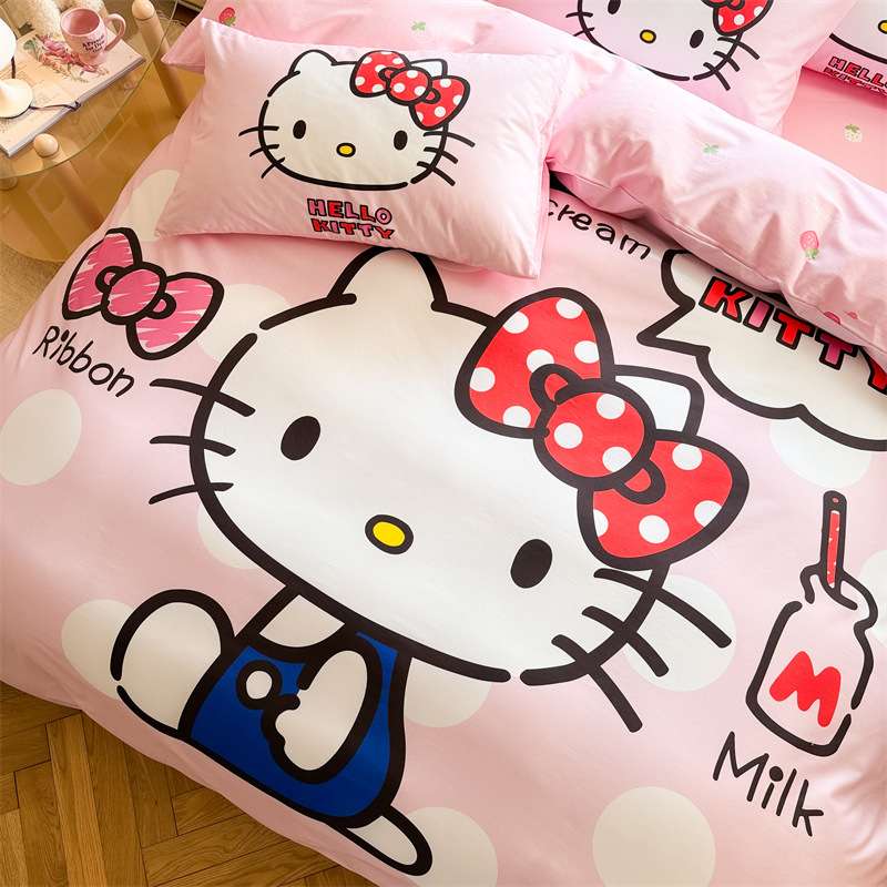 女孩公主风四件套纯棉全棉hellokitty床单被套儿童宿舍床上三件套
