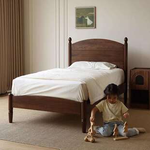 北美黑胡桃木全实木床简约家用1米5单人床卧室男孩女孩儿童单人床