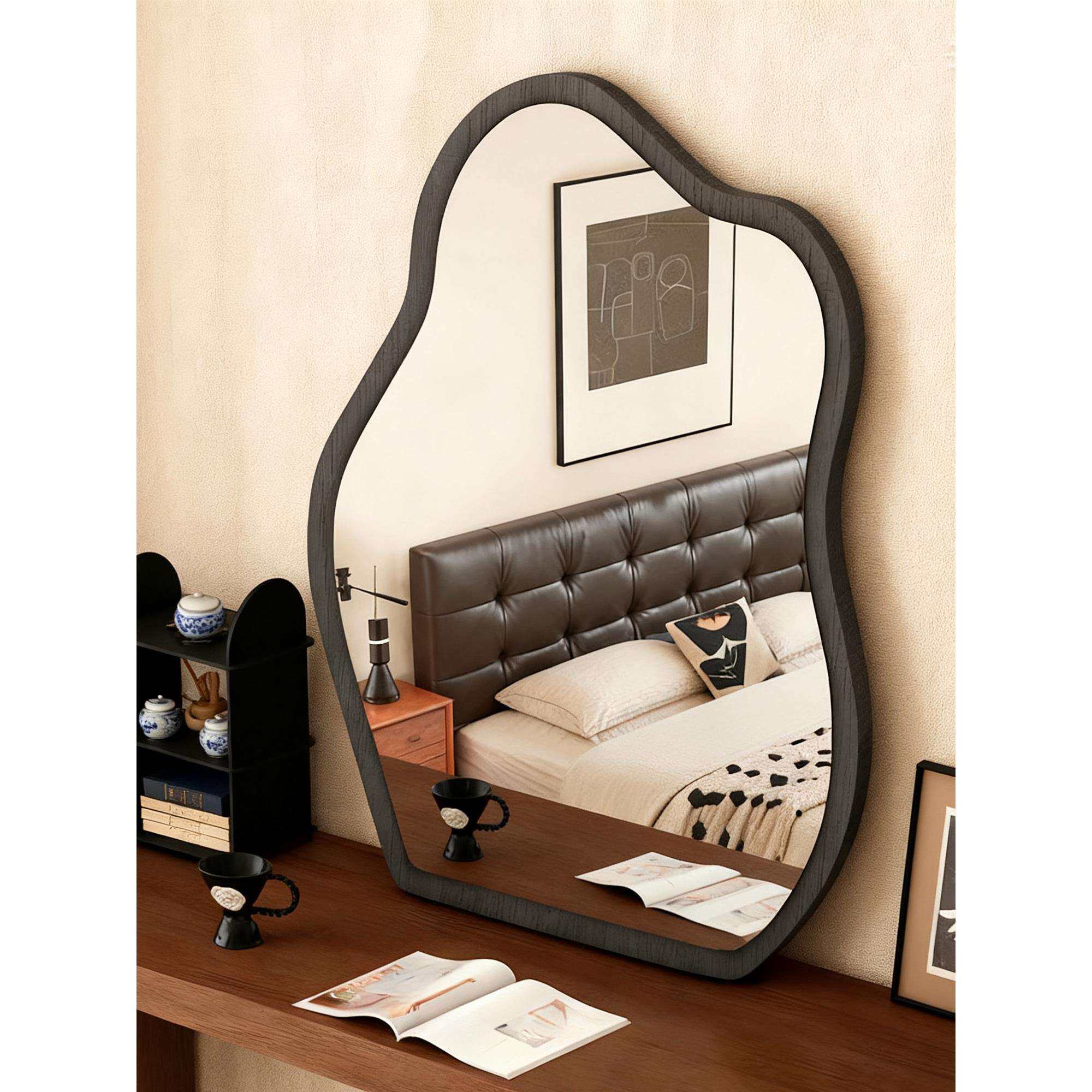 中古风云朵化妆镜台式桌面高清复古梳妆镜卧室梳妆台挂墙木质镜子