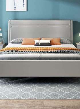 现代简约灰色实木床1.8米双人1.5m北欧轻奢主卧储物床新款婚床