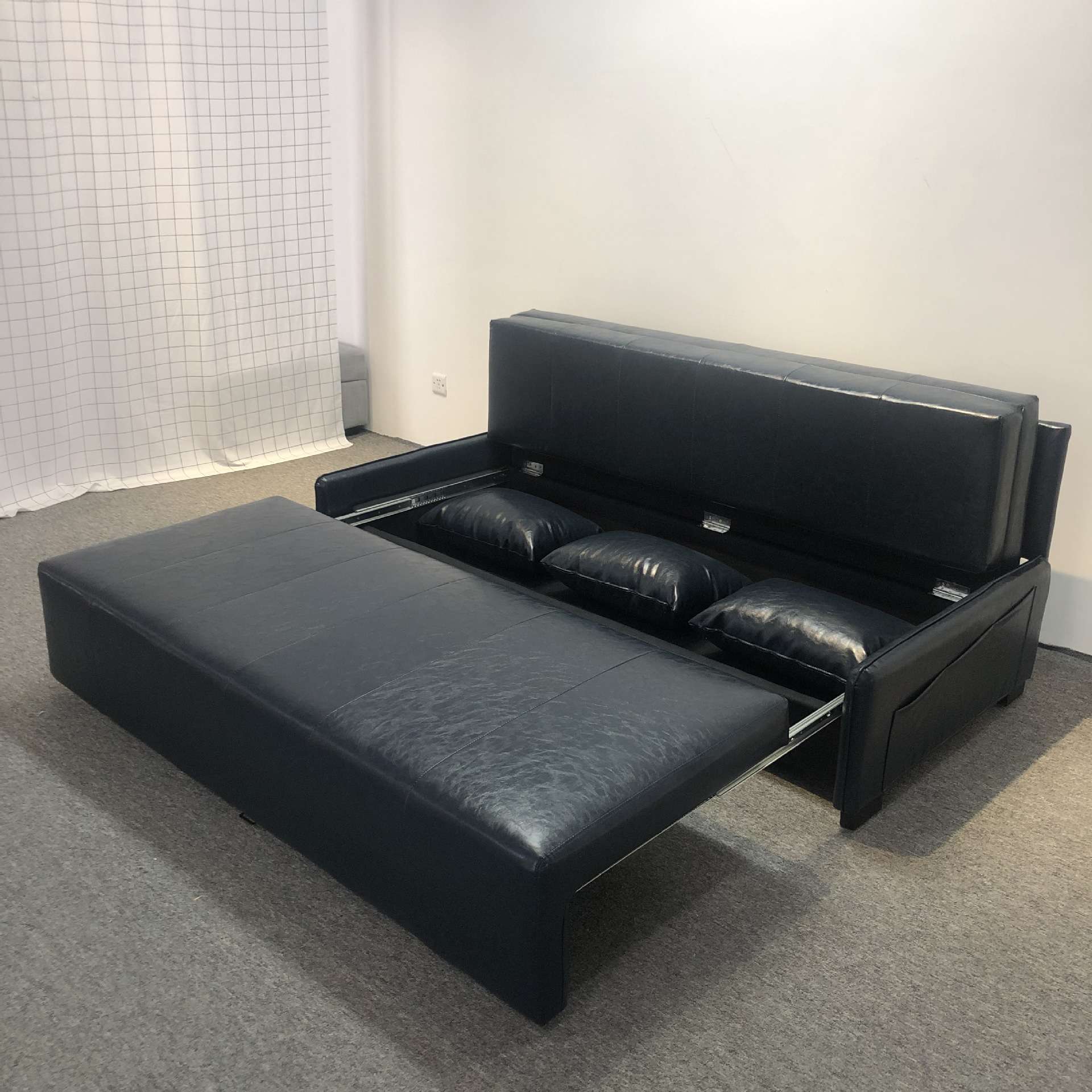 现代简约简单易清洁超纤皮小户型客厅卧室折叠可储物多功能沙发床