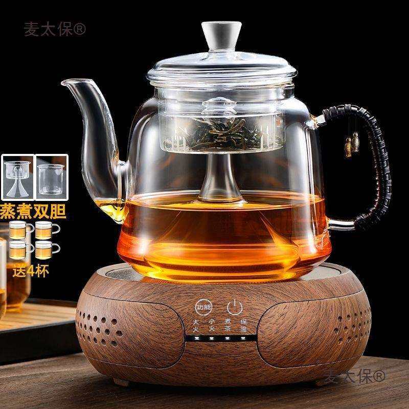 加厚玻璃耐高温茶壶大容量煮茶壶喷淋蒸茶器烧水养生壶电陶麦太保
