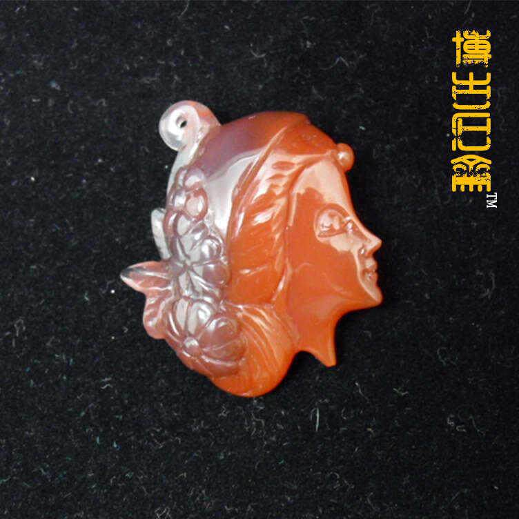 博古石斋天然原石手工雕刻南红玛瑙美人头像挂坠饰品手把件