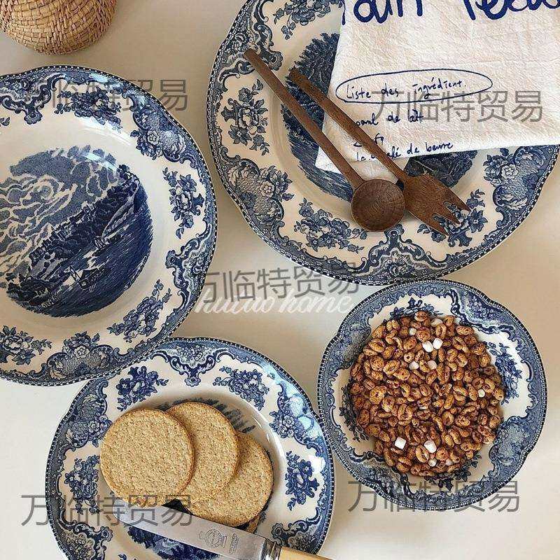 风英式复古蓝色系餐盘早餐盘甜品盘沙拉碗意面盘汤碗牛排盘,玩具/童车/益智/积木/模型,毛绒/玩偶/公仔/布艺类玩具,淘宝优惠券,粉丝福利购,淘宝优惠卷