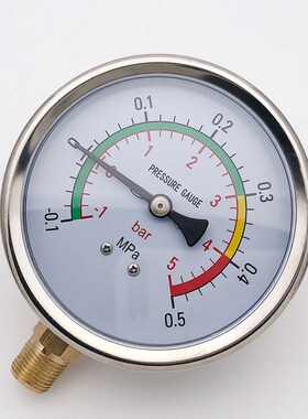 -0.1~0.5MPa压力真空表YN100mm表盘-1~5b负压表PT3/8真空气压表