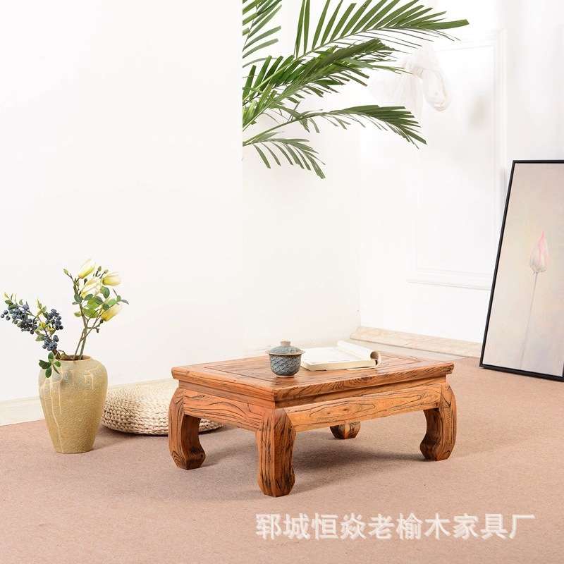 老榆木炕桌家用客厅吃饭桌子新中式榻榻米看书桌榆木喝茶桌泡茶台