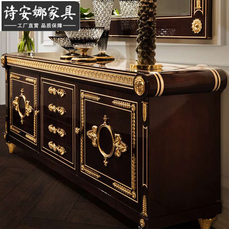奢华欧式实木雕花餐边柜别墅餐厅边柜储物柜宫廷碗柜