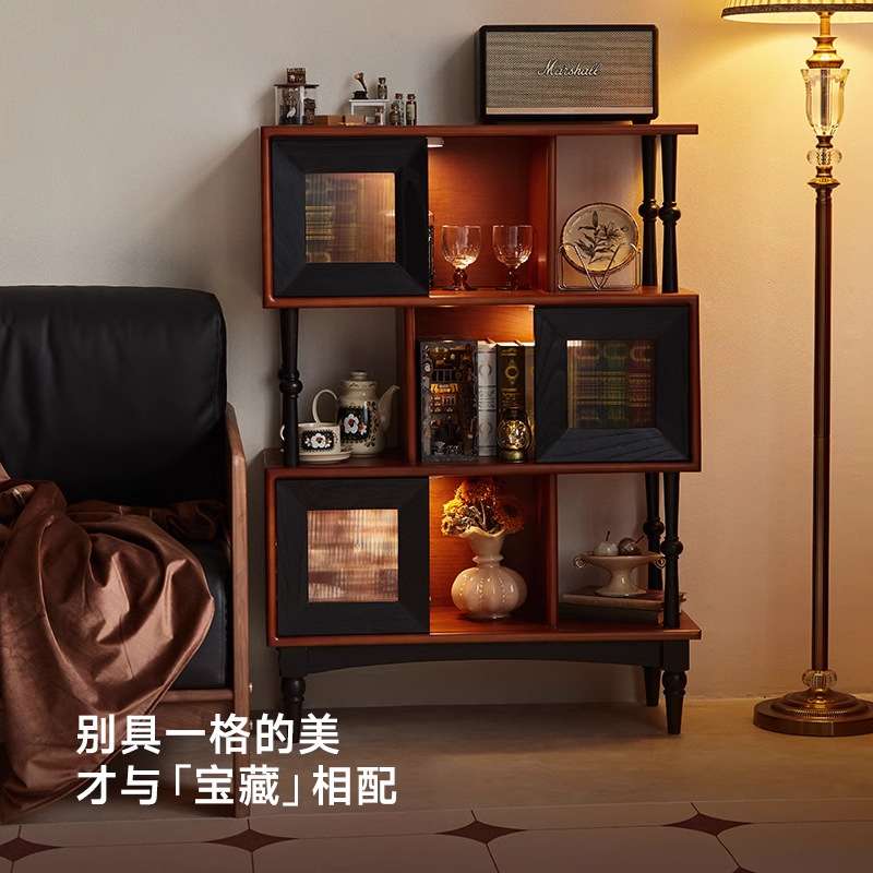 法式复古中古风实木书柜家用客厅靠墙收纳柜缪斯落地靠墙置物书架
