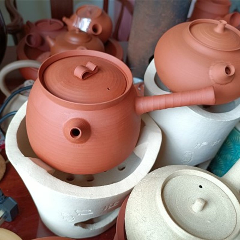 钟贵河明德园谢华大师弟子明德园薄胎手拉红泥砂铫电陶炉泡茶壶煮