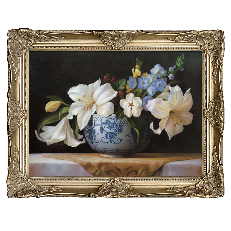 高档手绘过物关卉油画 欧式客厅背景画玄花装饰画壁炉静道挂画N01