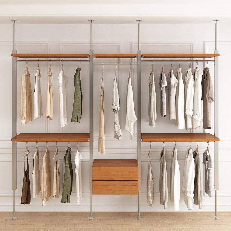 顶天立地中古风金属衣柜落地铁艺挂衣架子开放式卧室步入式衣帽间