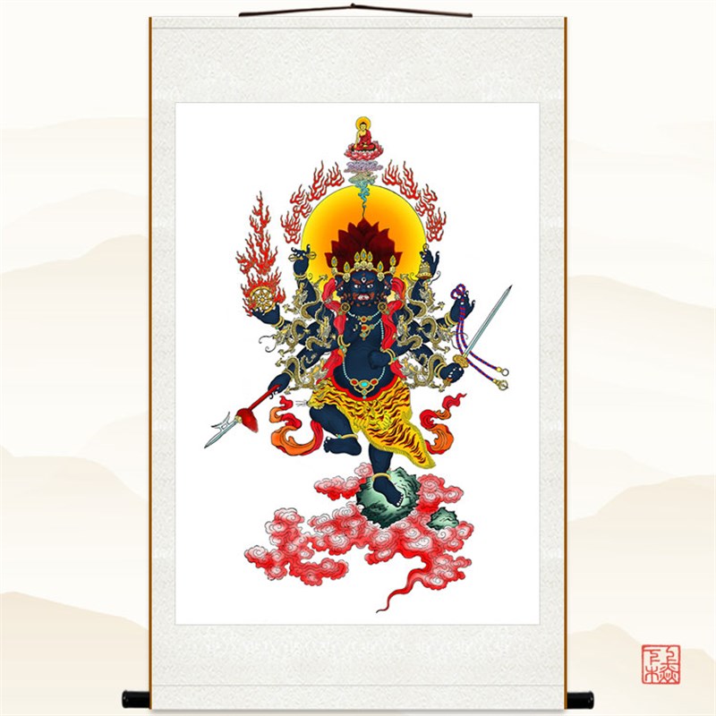 大除秽迹金刚画像 清晰版佛堂卷轴挂画复古装饰画丝绸画来图定制 - 实物图