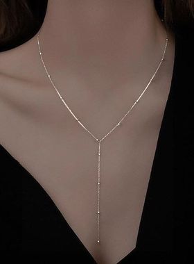 2025新款极简圆珠气质流苏锁骨链女个性简约百搭设计感项链毛衣链