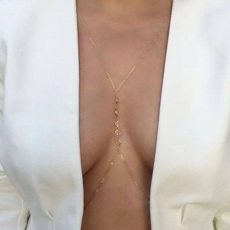 亚马逊热销金色身体链首饰欧美夏季沙滩风女士个性比基尼胸链配饰