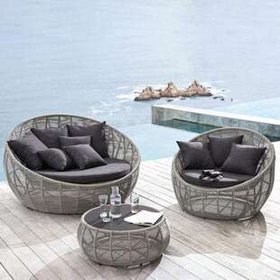 沃登户外沙发茶几藤制家具室外花园休闲大圆床藤条编织藤椅圆沙发