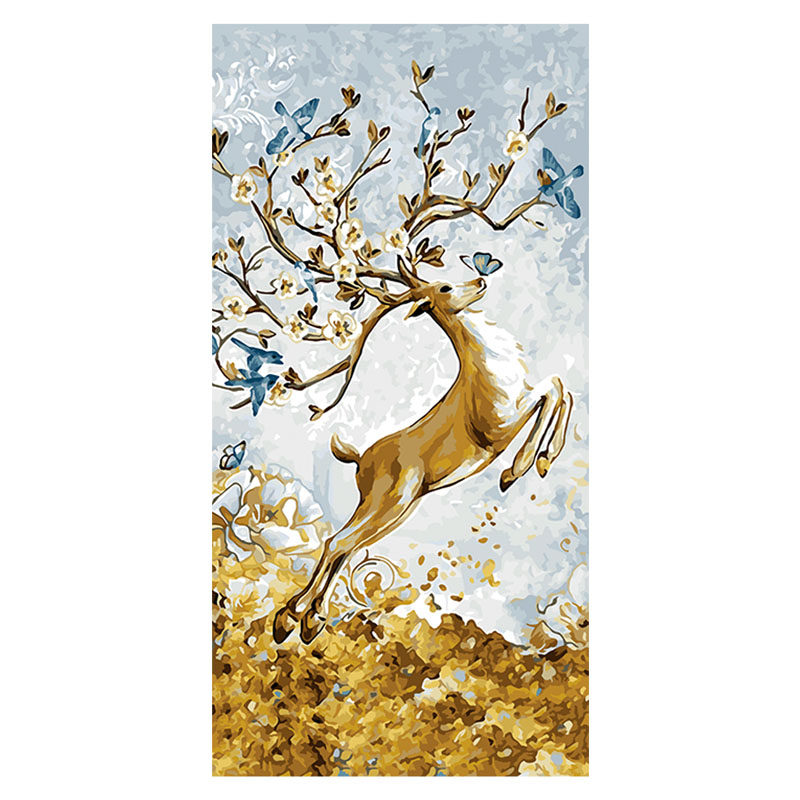数字油画diy玄关招财画画填色 工填充手绘油彩画玄关装饰画手福鹿