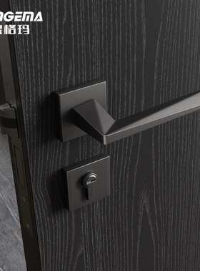 琅格玛北欧门锁灰色室内静音锁卧室书房拉丝锌合金轻奢木门执手锁