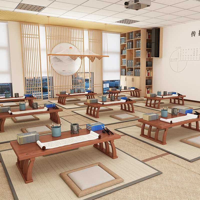 新中式国学桌书法桌凳培训班课桌椅禅意茶艺桌围棋桌子幼儿园矮桌