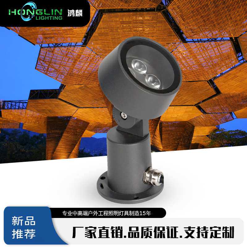 LED户外射灯4W小投射灯草坪屋顶柱子灯投光灯地插照树灯户外防水