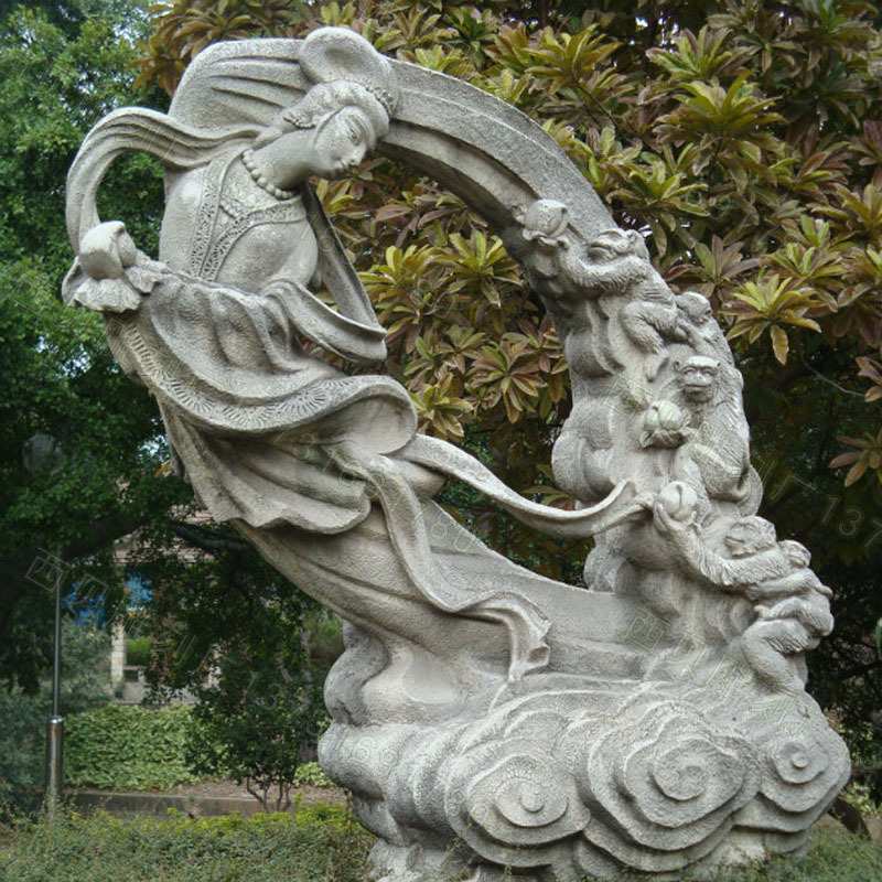 大型石雕槐花仙子摆件天然大理石古典美女九天玄女古代人物雕塑
