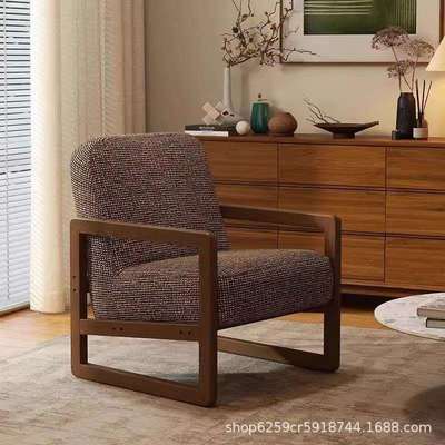 亚马逊沙发椅家用客厅卧室单人复古实木休闲椅百搭实用咖啡椅