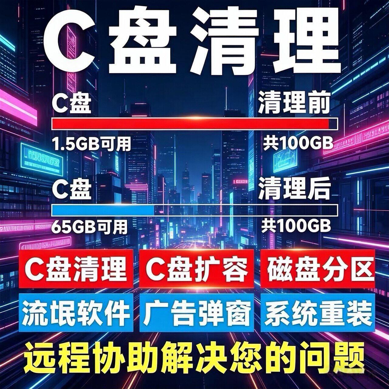 远程电脑C盘清理系统优化 硬盘刻录盘个性化服务