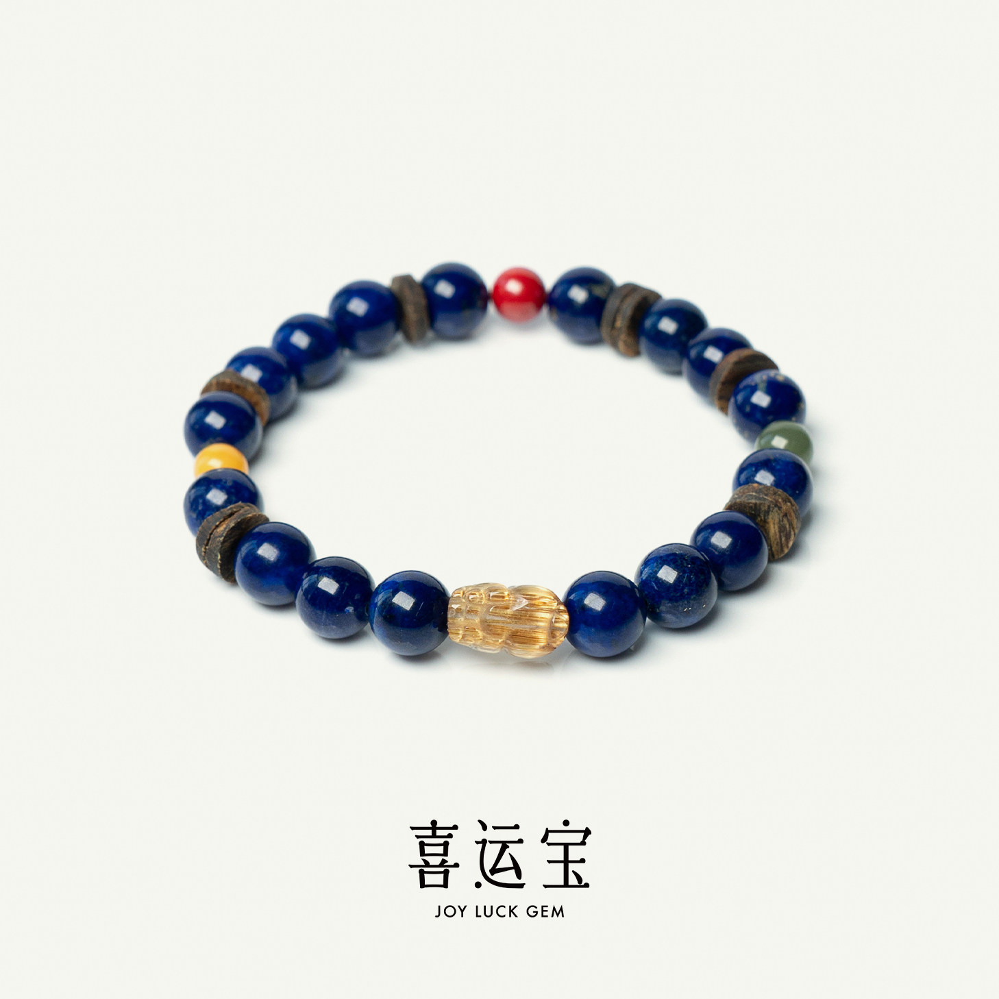 喜运宝「成长之喜」老料青金石金钛晶貔貅沉香水晶手串天然手链