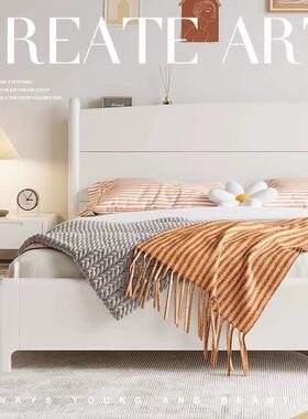 北欧全实木床白色床奶油风现代简约1.8双人床主卧1.5米经济型家具