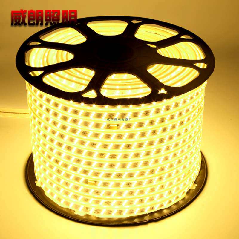铜线5050LED灯带 高压2835贴片RGB防水57 30柔性软灯条220v双三排