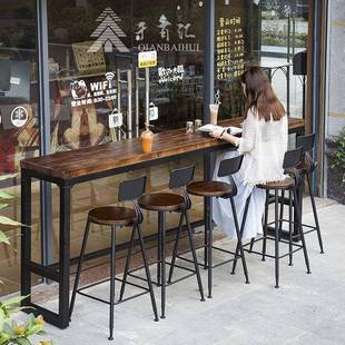美式酒吧实木吧桌 复古咖啡厅奶茶店铁艺高脚桌椅餐厅冷饮店吧台