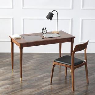 北欧简约黑胡桃木书桌 日式小户型纯实木带抽屉写字台 电脑桌新品