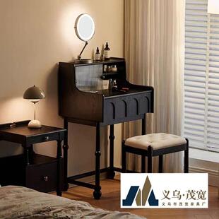 实木小钢琴梳妆台60cm中古小型黑色床头化妆台超窄法式复古化妆桌