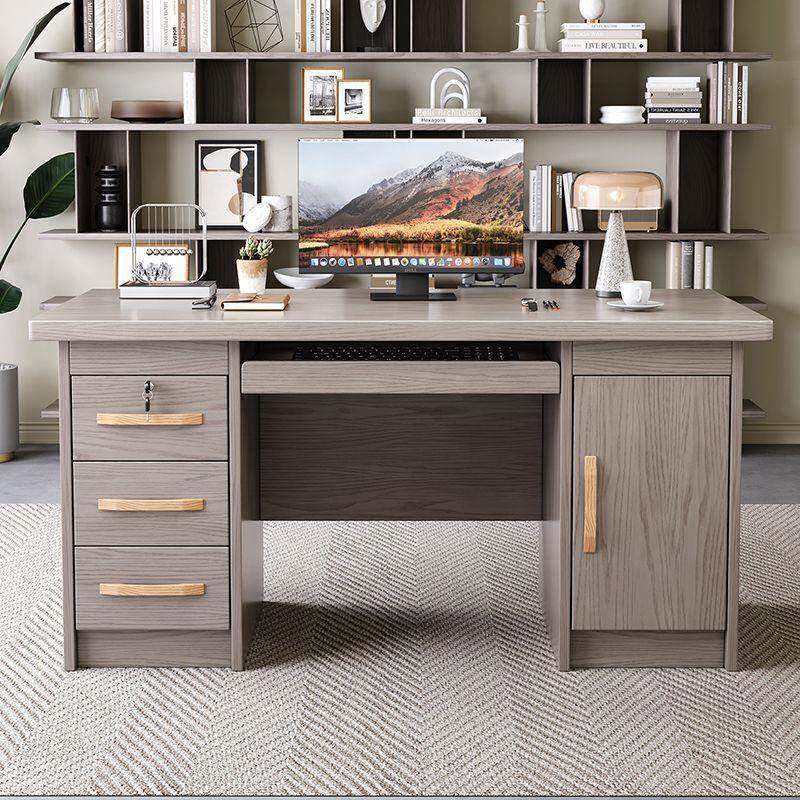 生态板全实木书桌学生电脑桌卧室写字台带抽屉办公桌家用现代简约