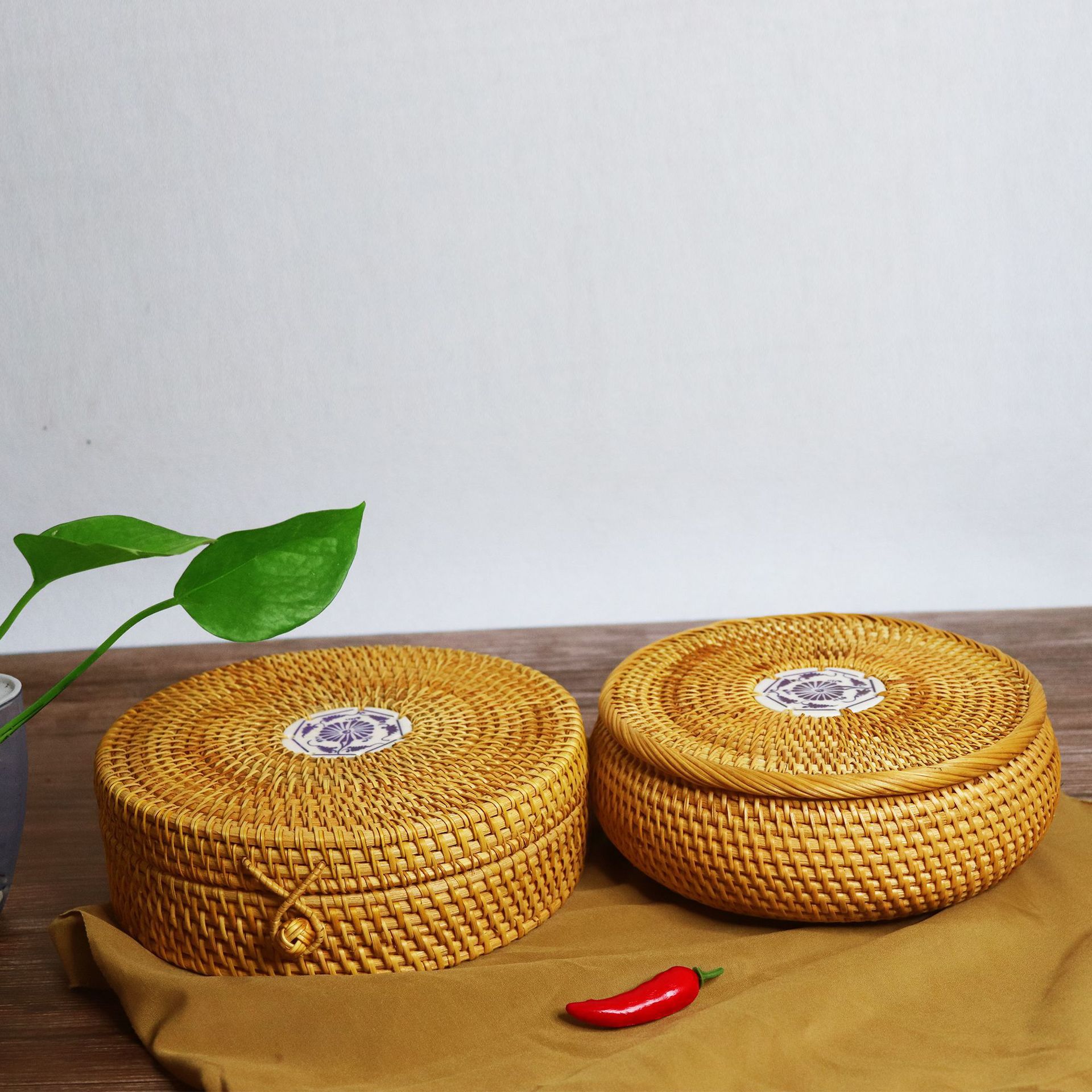 越南秋藤编七子饼茶叶罐普洱茶饼包装盒礼盒储物收纳存茶桶创意