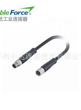 M5连接器A-Code 4Pin公+母直头(预铸)带线防水航空插头2M